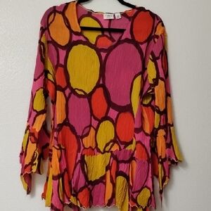 Cato Pink, Yellow & Orange Bubble Print Peplum Tunic